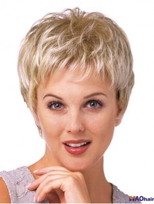 Meilleure perruque bouclée synthétique Boycuts Longueur recadrée Couleur blonde