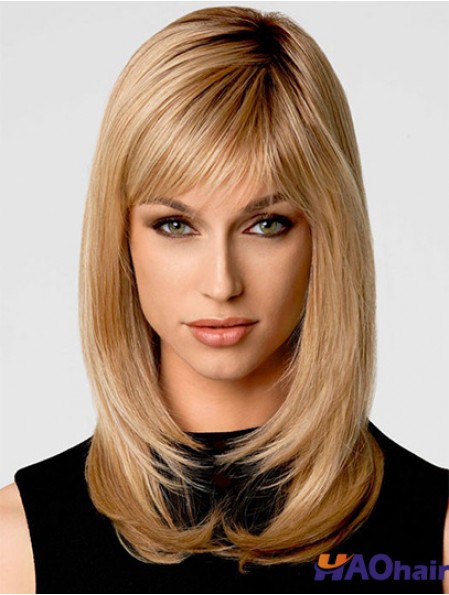 Perruques synthétiques chaleureuses avec le style ondulé de couleur blonde capless