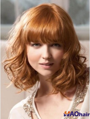 Longueur d'épaule avec frange Perruques synthétiques élégantes blondes ondulées