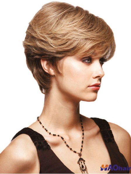 Perruques synthétiques blondes en couches droites de 8 pouces