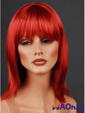 Synthétique Lacefront Perruque Monofilament Style Droit Couleur Rouge Avec Frange