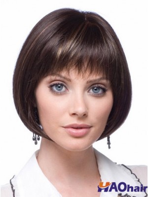 Perruques en dentelle synthétique bon marché Longueur de menton Bobs couper la couleur brune