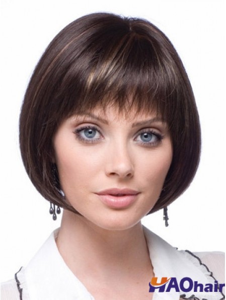 Perruques en dentelle synthétique bon marché Longueur de menton Bobs couper la couleur brune