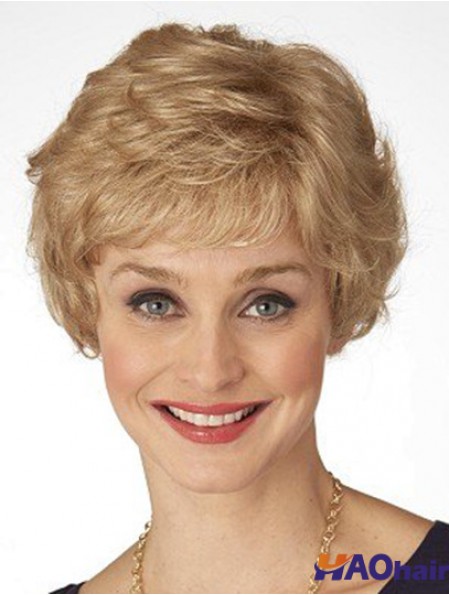 Perruques classiques monofilament blond court ondulé de 6 pouces