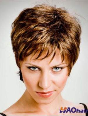 Boycuts Cropped Capless Auburn Wavy Synthetic Wigs