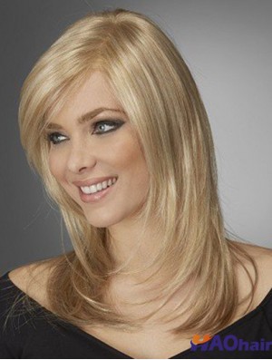 Le meilleur Perruques synthétiques confortables avec frange Monofilament Couleur blonde Style ondulé