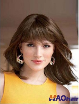 Droite avec frange Longueur d'épaule Auburn Style Lace Front Wigs