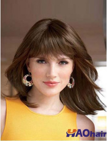 Droite avec frange Longueur d'épaule Auburn Style Lace Front Wigs