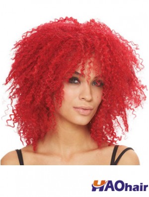 Kinky avec frange longueur d'épaule rouge Style Lace Front Wigs