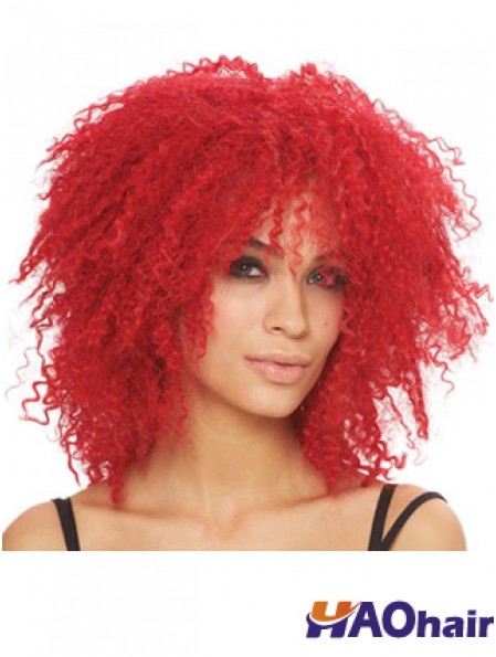 Kinky avec frange longueur d'épaule rouge Style Lace Front Wigs