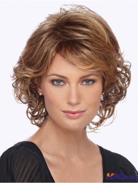 Bouclés avec des franges Perruques synthétiques de style blonde de 12 pouces
