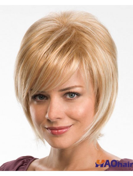 Perruques synthétiques blondes en couches droites de 10 pouces