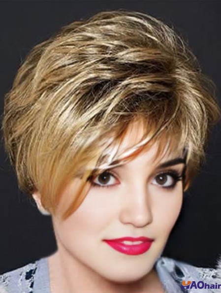 Perruque blonde sans couches superposée ondulée