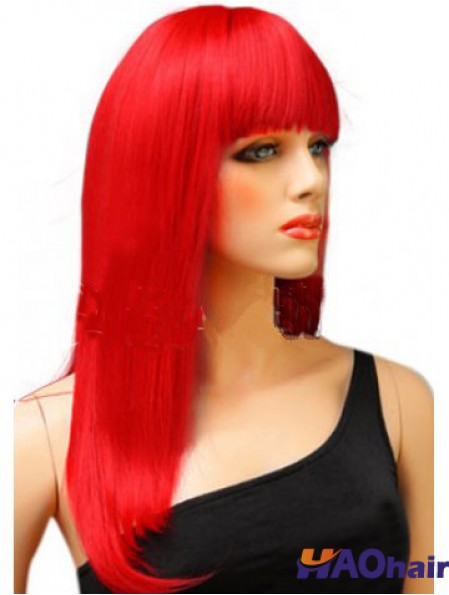 Perruque de cheveux rouge synthétique avec une frange longue ligne droite
