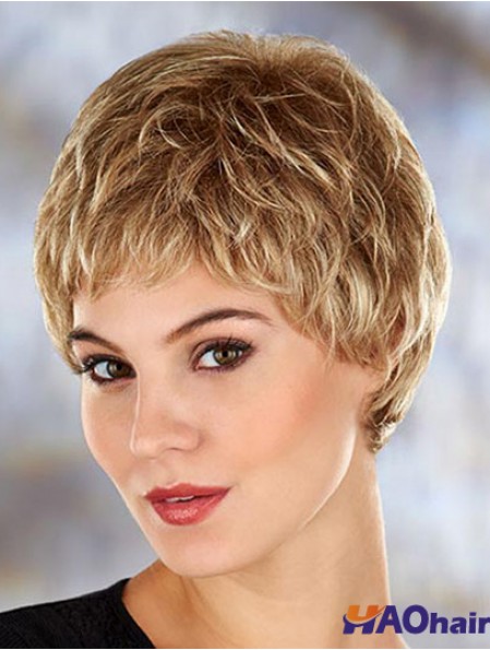 Perruques courtes ondulées blondes modernes de 4 pouces