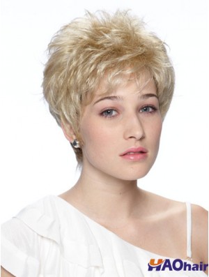 Boycuts recadrée perruques synthétiques à la mode blonde ondulée