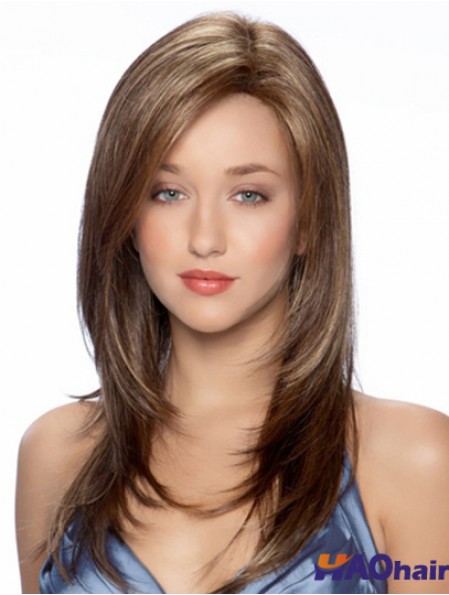 Synthétique plein de cheveux longs perruques style ondulé monofilament couleur brune