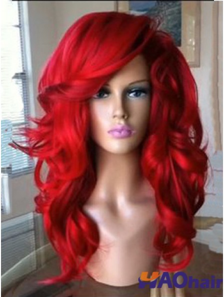 Capless Wavy 18 pouces avec une frange de qualité perruque rouge synthétique UK