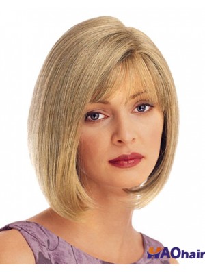 Longueur de menton blonde droite avec frange UK perruques monofilament pas cher