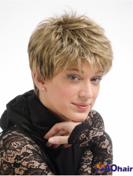 Moderne 6 pouces droite blonde Boycuts courtes perruques