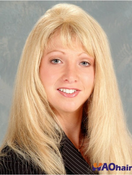Durable blonde droite avec frange longues perruques