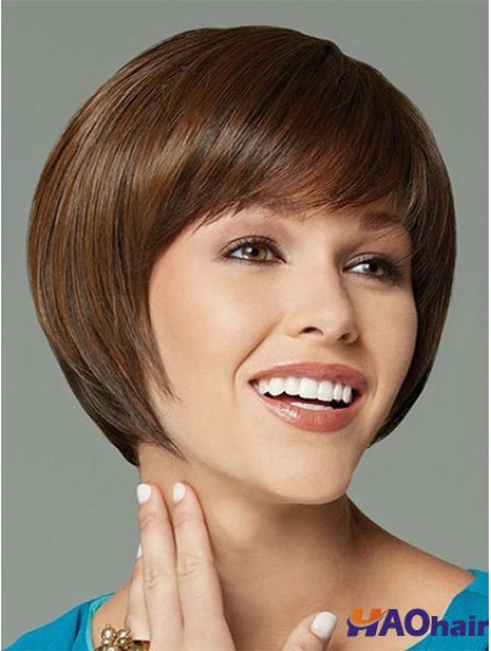 Perruques synthétiques courtes Bobs Straight Brown Top