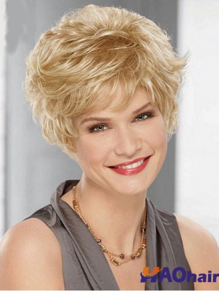 Couleur Blonde Synthétique Pas Cher Coupe En Couches Style Ondulé