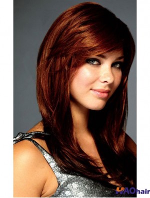 Fashion Auburn Straight avec Bangs Lace Front perruques longues