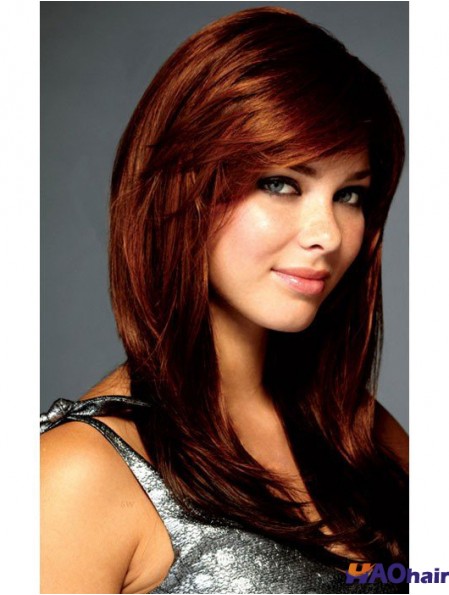 Fashion Auburn Straight avec Bangs Lace Front perruques longues