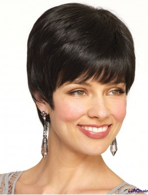 Boycuts Cropped Black Straight Flexibility Petites Perruques
