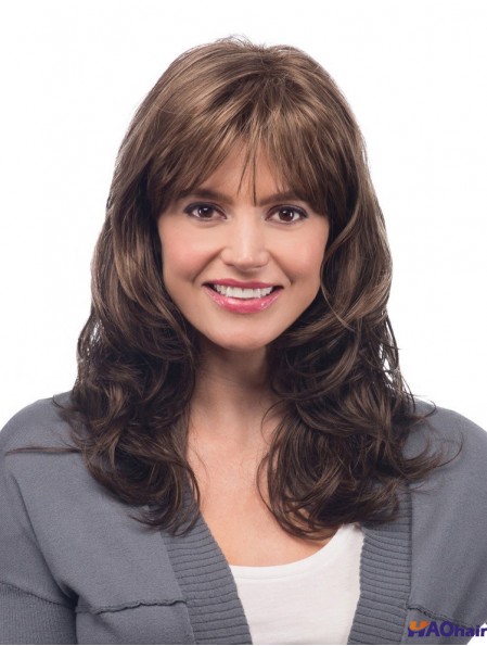 18  inchWavy With Bangs Capless Brown New Long Perruques