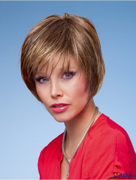 Droite avec frange 6 pouces Blonde Sleek perruques synthétiques