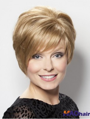 No-Fuss Blonde courte en couches droites sans colle perruques avant en dentelle