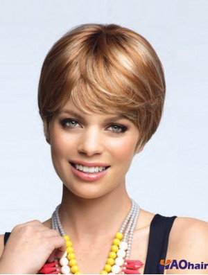 Flexibilité 8 pouces droite Blonde Boycuts perruques courtes