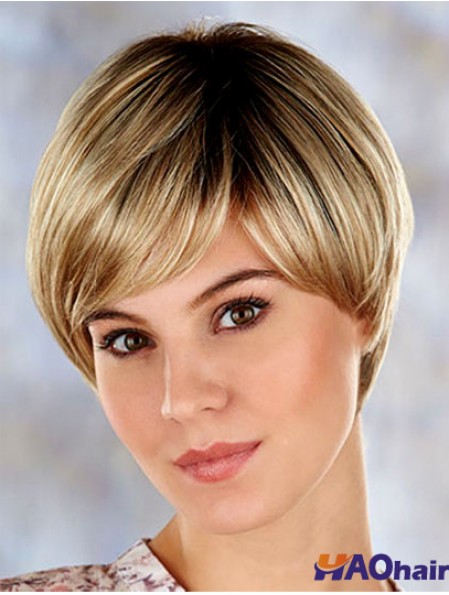 Haute qualité 7  inchdroite blonde en couches courtes perruques