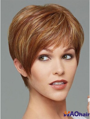 Boycuts court droit brun synthétique élégant perruques