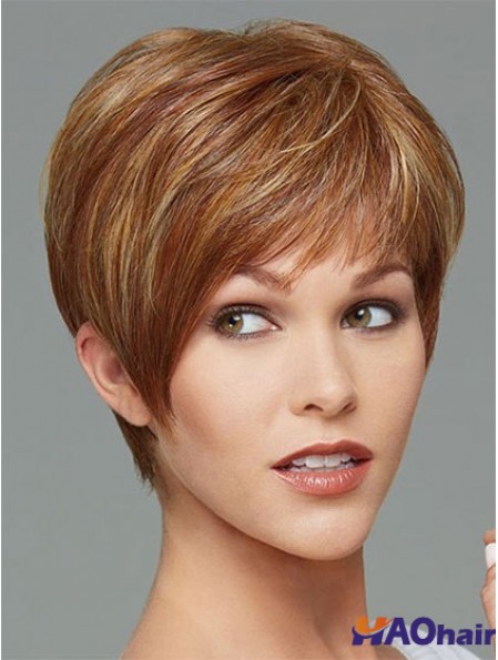 Boycuts court droit brun synthétique élégant perruques