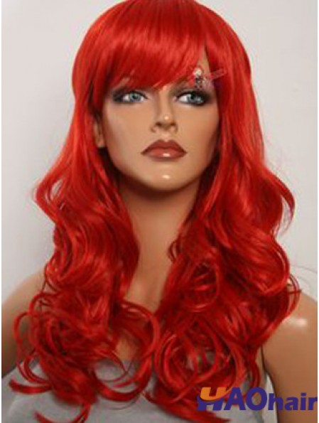 Wavy With Bangs Lace Front Fashion 20 pouces rouge longues perruques