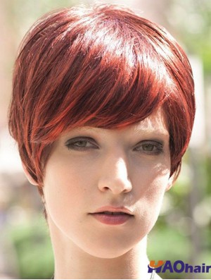 Incroyable 8 pouces droite rouge Boycuts perruques courtes