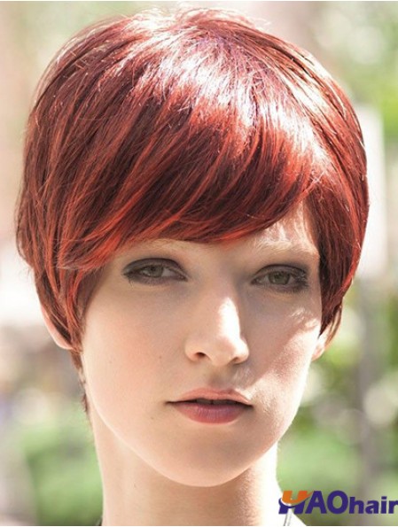 Incroyable 8 pouces droite rouge Boycuts perruques courtes