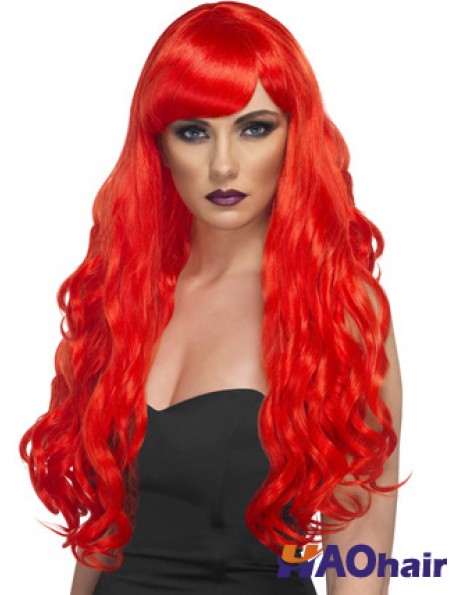 Wavy With Bangs Lace Front Incroyable 24 pouces rouge longues perruques