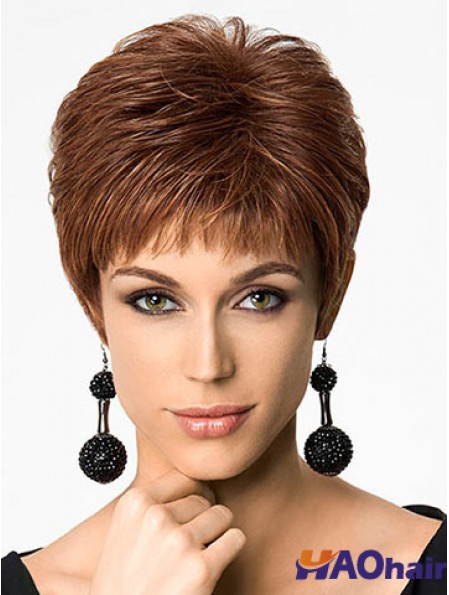 Remise 6  inchStraight Auburn Boycuts Perruques Courtes