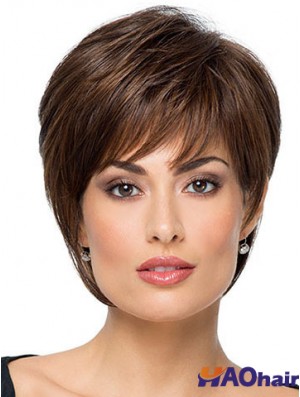 Convient 8  inchStraight Brown avec Bangs perruques courtes