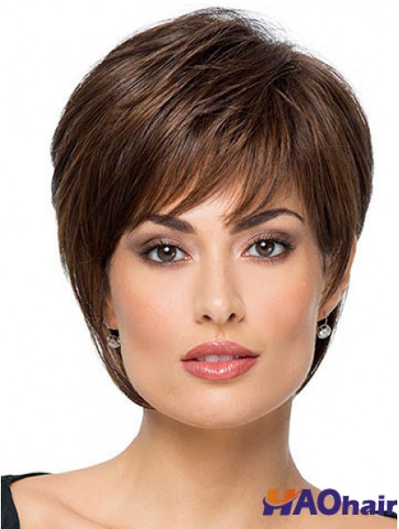 Convient 8  inchStraight Brown avec Bangs perruques courtes