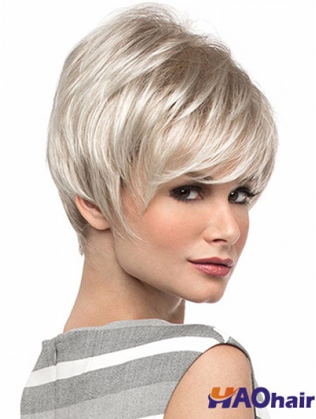Populaire 8  inchdroite blonde avec frange perruques courtes