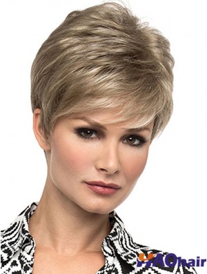 Perruques courtes droites blondes abordables de 6 po