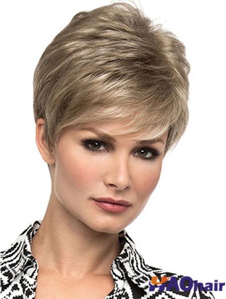 Perruques courtes droites blondes abordables de 6 po