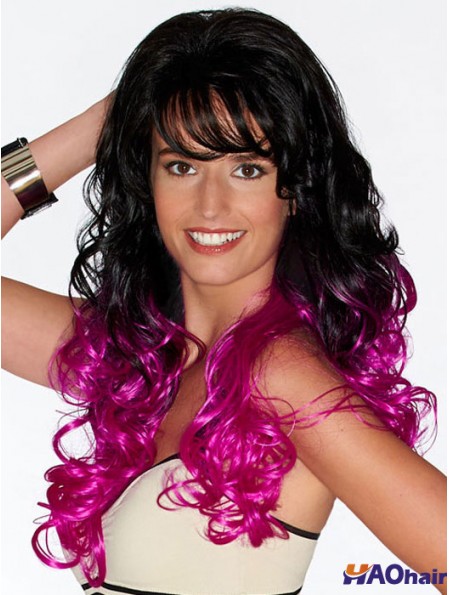 Curly approprié 22 pouces Ombre / 2 tons avec Bangs longues perruques