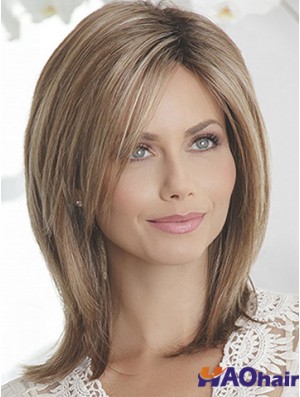 Layered Brown Straight Shoulder Length 14  inchSleek Medium Wigs