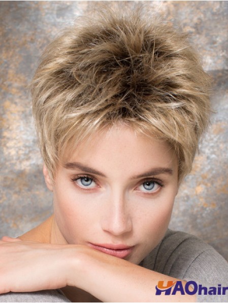 Boycuts synthétiques blonds de 4 pouces cheveux courts raides